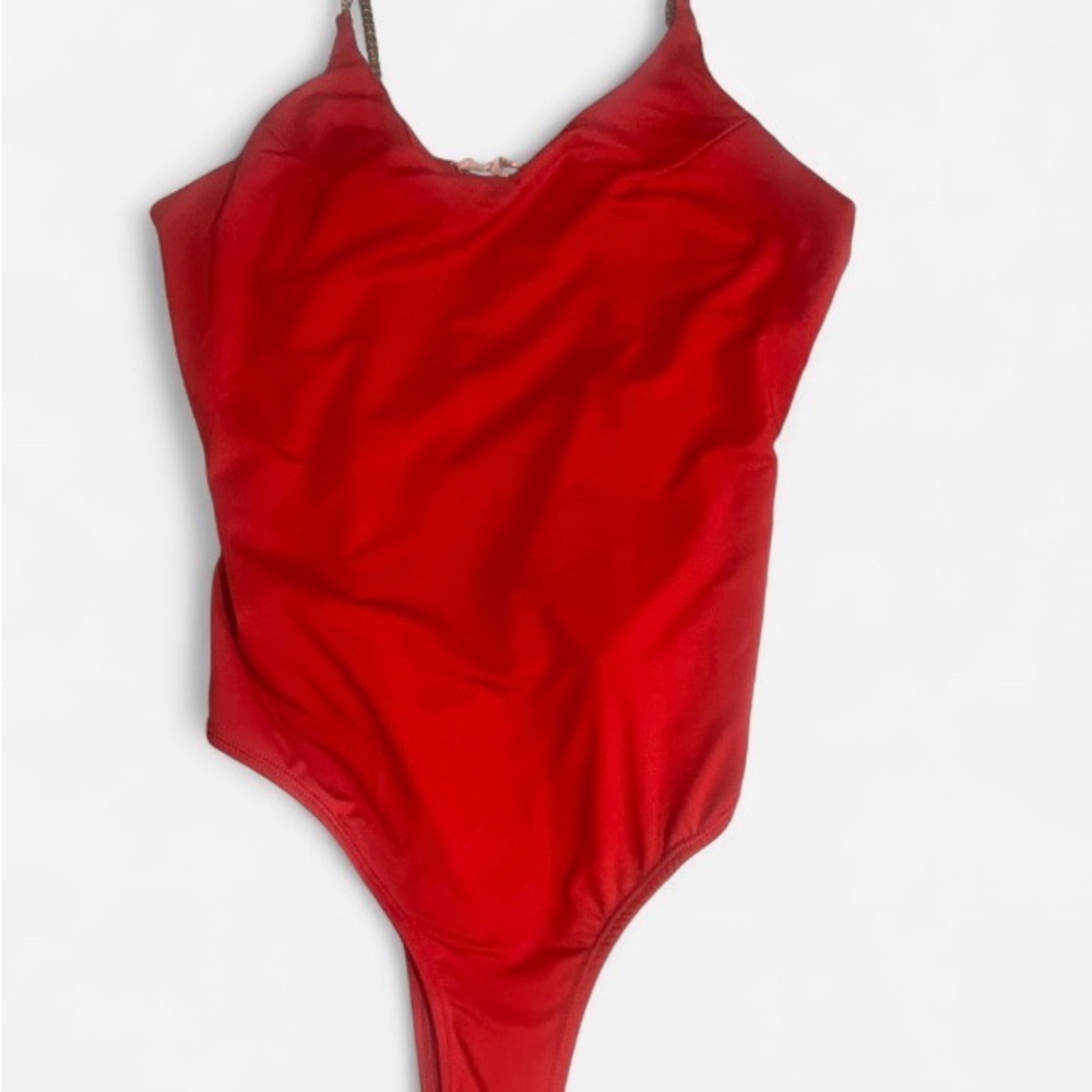Charlotte Russe Red Sleeveless Bodysuit with Chain Strap Accents Size L - Picture 2 of 6